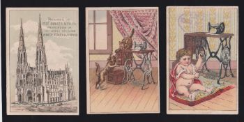 Trade cards, Singer Sewing Machines, 28 cards various postcard / near postcard sized issues some