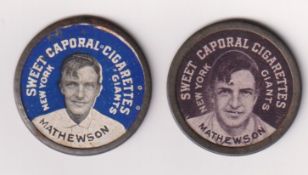 Tobacco issue, USA, ATC, Baseball, Sweet Caporal Domino Discs, two discs, both Mathewson, New York