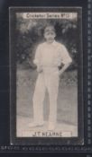 Cigarette card, W M Clarke & Son, Cricketers Series, type card, no 15, J T Hearne, Middlesex (gd) (
