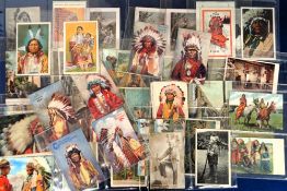 Postcards, North America, Native Americans, 61 cards including Tuck's Wide Wide World Series -