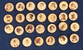Tobacco buttons, USA, ATC, Actresses, 'K' size, a collection of 27 celluloid buttons, all complete