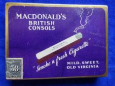 Cigarette tin, Canada, MacDonald British Consols Tin, 50 cigarette size, complete with original