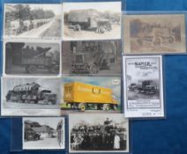 Postcards, Transport, 10 cards and photographs of lorries inc. 2 modern RPs. Includes military