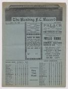 Football programme, Reading Reserves v Bournemouth Reserves, 3rd April, 1937, London Combination (