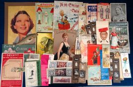 Trade cards etc, a selection of 60+ vintage advertising items including bookmarks, inserts, menu