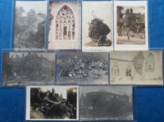 Postcards, Aviation, a selection of 9 RPs of Zeppelin raids in the UK, inc. at Bury St Edmunds on 30
