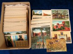 Postcards, USA, a collection of approx. 500 linen postcards, all USA views, buildings, tourist