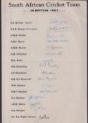 Cricket autographs, South Africa, a official printed sheet for tour to Britain, 1951, complete