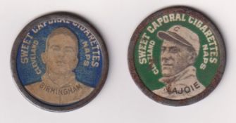 Tobacco issue, USA, ATC, Baseball, Sweet Caporal Domino Discs, two discs, Birmingham (poor) & Lajoie