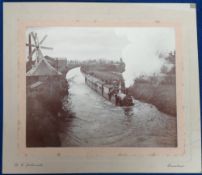 Transportation, Rail, a card mounted Victorian 1894 image of a locomotive on a flooded railway