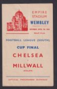 Football programme, Chelsea v Millwall, 7 April 1945, FLS Cup Final played at Wembley (sl crease &