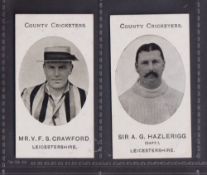 Cigarette cards, Taddy, County Cricketers, Leicestershire, two cards, Mr. V.F.S. Crawford & Sir A.G.