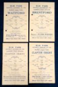 Football programmes, Reading Wartime single sheet homes, four programmes v Clapton Orient 13th Dec