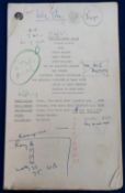 Collectables, Goon Show, an original typed script with annotations in coloured pencil for the
