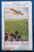 Aviation, 1914 Ariel Derby Day Official Souvenir programme with attractive cover art. The renowned