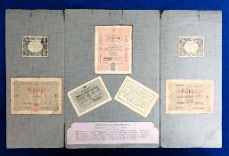 Bank Notes, Hungarian Kosuth Bank Notes, 7 notes attached by stamp hinges to a display folder. These