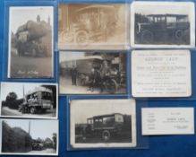 Postcards, Transport, 9 cards and photographs of delivery vehicles inc. Pritchard & Burton vehicle