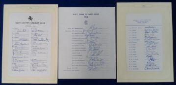 Cricket autographs, three printed autograph sheets each with original ink signatures MCC Tour to