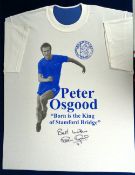 Football autograph, Peter Osgood, a printed T-shirt with colour illustration of Osgood in action