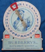 Advertising, Burberrys Ltd. WW1 mechanical vintage perpetual 'Cequik' cardboard calendar with