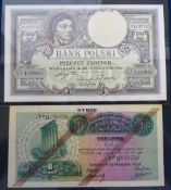 Bank Notes, 2 notes to comprise Polish 500 Zlotych note dated 1919 (vg) and a Syria Banque du