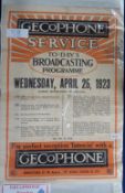 Collectables, Radio, a GECoPHONE Service poster advertising 'Today's Broadcasting Programme' for