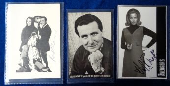 Postcards, Avengers, 3 signed cards to comprise Patrick Macnee and Diana Rigg (signed by Macnee in