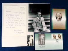 Cricket autograph, Don Bradman, a letter on Sir Donald Bradman headed paper dated 12 Mar 1991,with