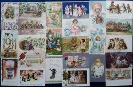 Postcards, Greetings, a mix of approx. 240 greetings cards, with many chromos and embossed inc. Year
