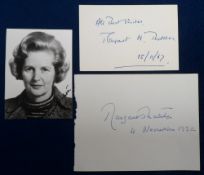 Autographs, Politics, Margaret Thatcher, British Prime Minister, 3 items to comprise a signed b/w