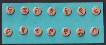 Celluloid buttons, USA, ATC, Cricketers 'K' size (set, 14 buttons) (gd)