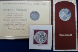 Coins, 2 silver John Pinches coins to comprise 'Rembrandt' and 'The Turner Bicentenary' Medallic