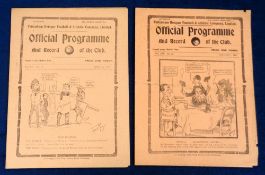 Football programmes, Tottenham Hotspur, 2 Home programmes, both v West Ham Res 10 Apr 1920 & 1 Jan