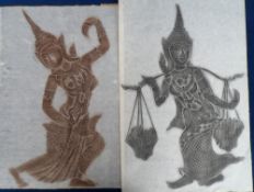 Collectables, authentic Thai Temple rubbings on rice paper, 5 examples with age (gd)