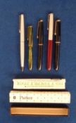 Collectables, Parker Fountain Pens, 5 pens to comprise Parker 51, burgundy with brushed 'silver'