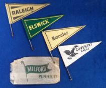 Collectables, Bicycling, 4 vintage felt pennants to comprise Coventry Eagle, Elswick, Hercules and