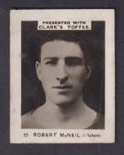 Trade card, Clark's Toffee, Footballers, 'K' size, type card, no 17 Robert McNeil, Chelsea (some
