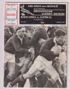 Rugby programme, South Africa v Australia, 2nd August 1969, programme from the 1st Test match (
