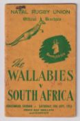 Rugby programme, South Africa v Australia, 19th September, 1953, programme from the 3rd Test