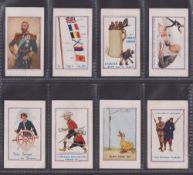 Trade cards, J F Mearbeck, Army Pictures Cartoons etc, 8 cards, King George V, Flags of Allies,