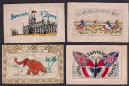 Postcards, Silks, a souvenir and greetings mix of 4 silks, 'Souvenir from France' with butterfly
