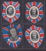 Trade cards, 4 Military shaped shields, 2 issued by Tom Witt, and 2 plain back anonymous. Each one