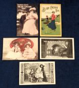 Trade cards, Blue Cross Tea, 5 postcard size Advertising cards inc. one with lady Golfer image (gd)