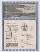 Football programme, Watford Reserves v Reading Reserves, 29 March 1929, London Combination (slight