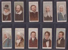Cigarette cards, Player's, Famous Authors & Poets, (Narrow), (set, 20 cards) (few fair, gen gd)