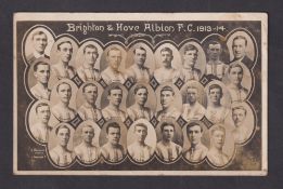 Football postcard, Brighton & Hove Albion, 1913-1914, sepia RP with portraits in ovals, by Pannell