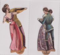 Cigarette cards, USA, Mayo, National Dances, (die-cut), 2 cards, no 3 German (one crease) & no 6