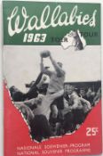 Rugby programme, Southern Universities (South Africa) v Australia, 26 June 1963, programme with team