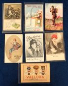 Tobacco advertising postcards, a collection of 7 artist-drawn cards inc. Teofani, Brankston's Golf