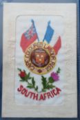Postcards, Silks, an embroidered silk military badge for 'The Cape Coloured Labour Regiment' South